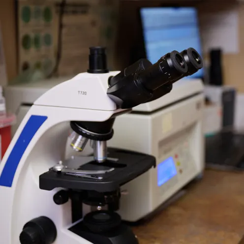 A microscope in a lab